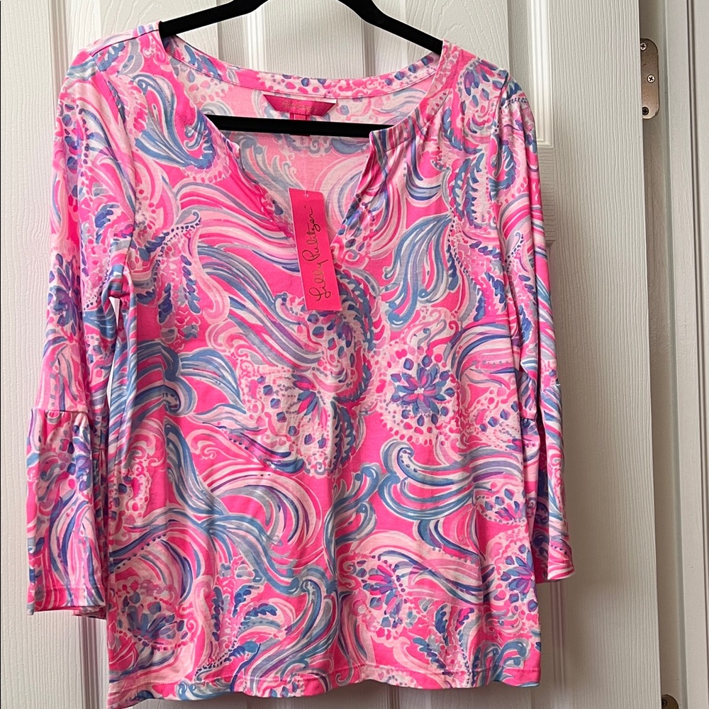 Lilly Pulitzer Swirl Print Long Bell Sleeve Top